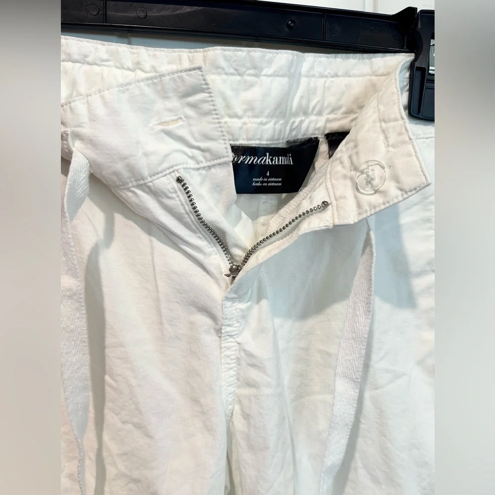 Norma Kamali White Cargo Capri Pants Womens Sz 4 100% Cotton Adjustable Y2K - Picture 3 of 12